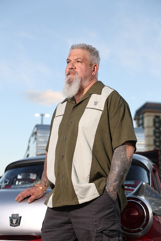 steady clothing Classy Piston Bowling Shirt in Olive/Sage