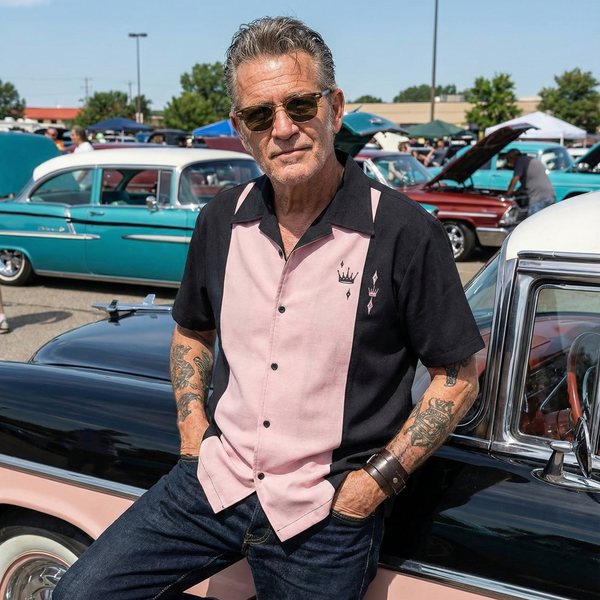 Steady Clothing Contrast Crown Bowling Shirt In Black & Pink