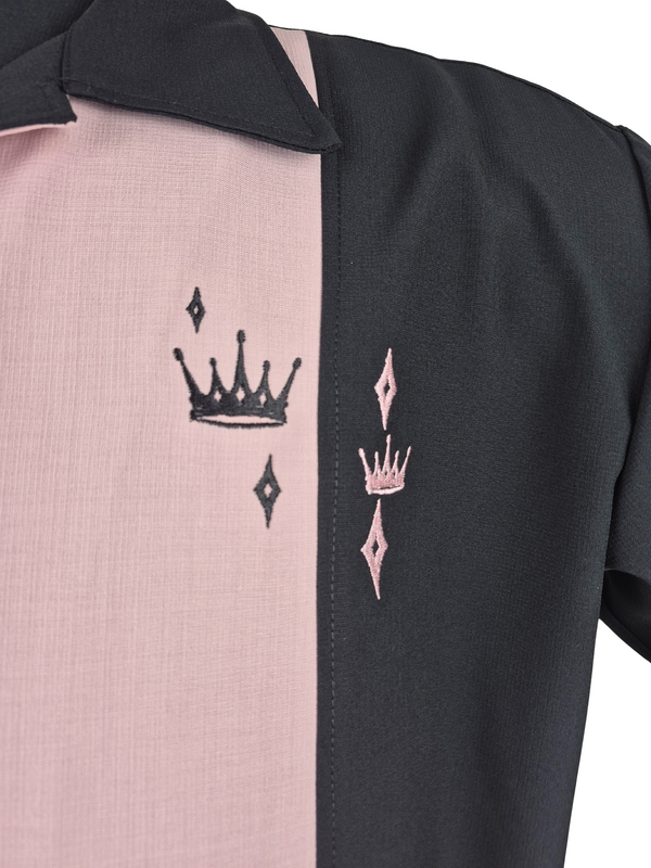 Steady Clothing Contrast Crown Bowling Shirt In Black & Pink