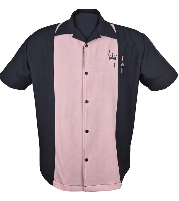 steady clothing Contrast Crown Bowling Shirt in Black & Pink