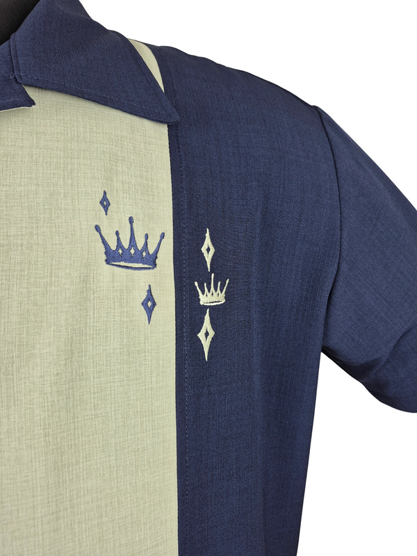 Steady Clothing Contrast Crown Bowling Shirt In Navy & Sage