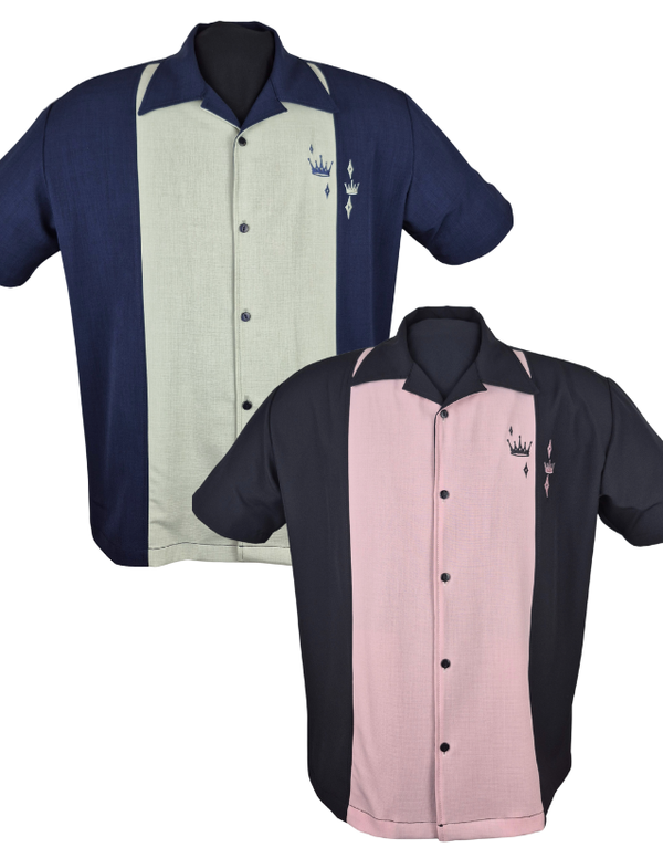Steady Clothing Contrast Crown Bowling Shirt In Navy & Sage
