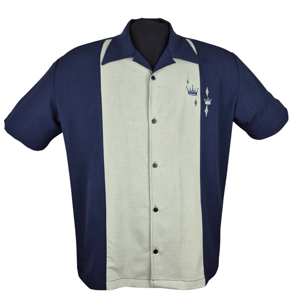 steady clothing Contrast Crown Bowling Shirt in Navy & Sage