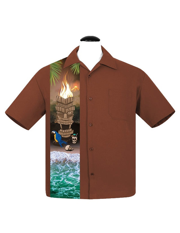 steady clothing Cursed Island Bowling Shirt in Rust