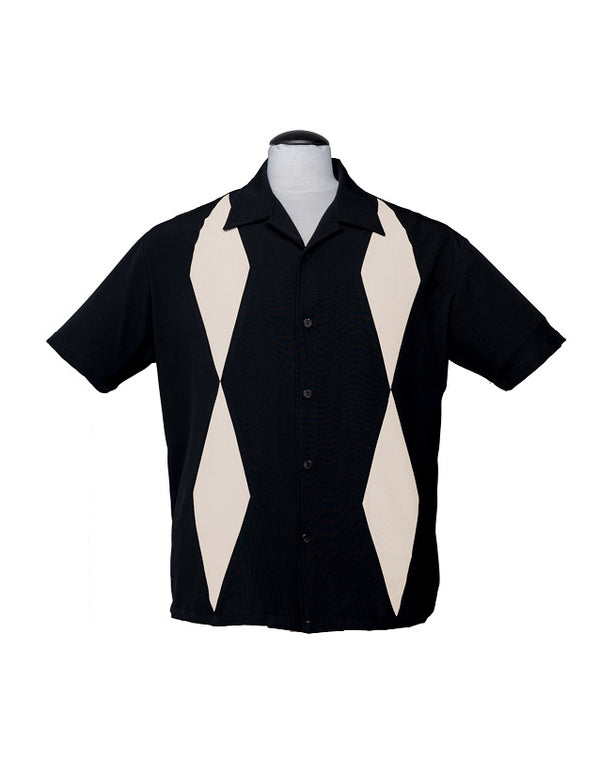 steady clothing Diamond Duo Bowling Shirt in Black/Cream