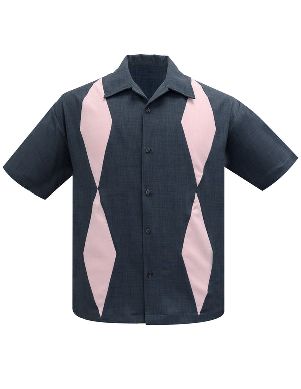 steady clothing Diamond Duo Bowling Shirt in Charcoal/Pink