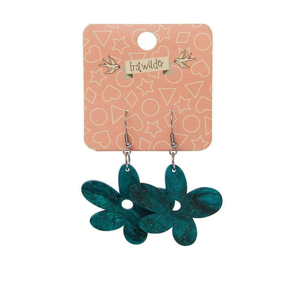 Steady Clothing Flower Ripple Glitter Resin Drop Earrings In Green