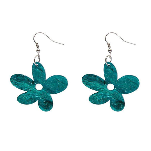 steady clothing Flower Ripple Glitter Resin Drop Earrings in Green