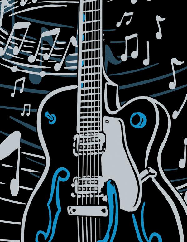 Steady Clothing Guitar Panel Bowling Shirt In Black