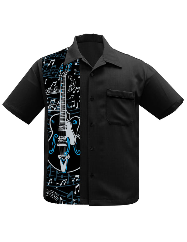 steady clothing Guitar Panel Bowling Shirt in Black