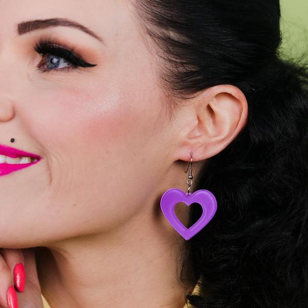 Steady Clothing Heart Bubble Resin Drop Earrings In Lavender