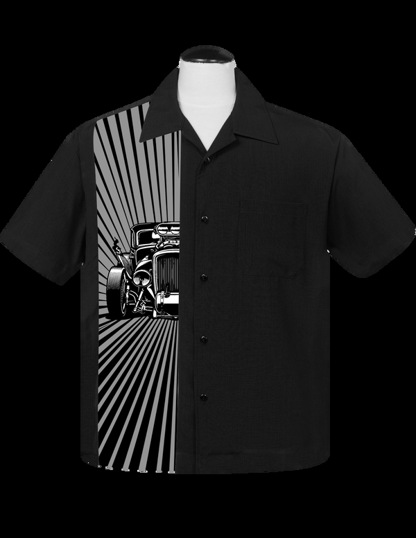 steady clothing Hot Rod Burst Bowling Shirt in Black