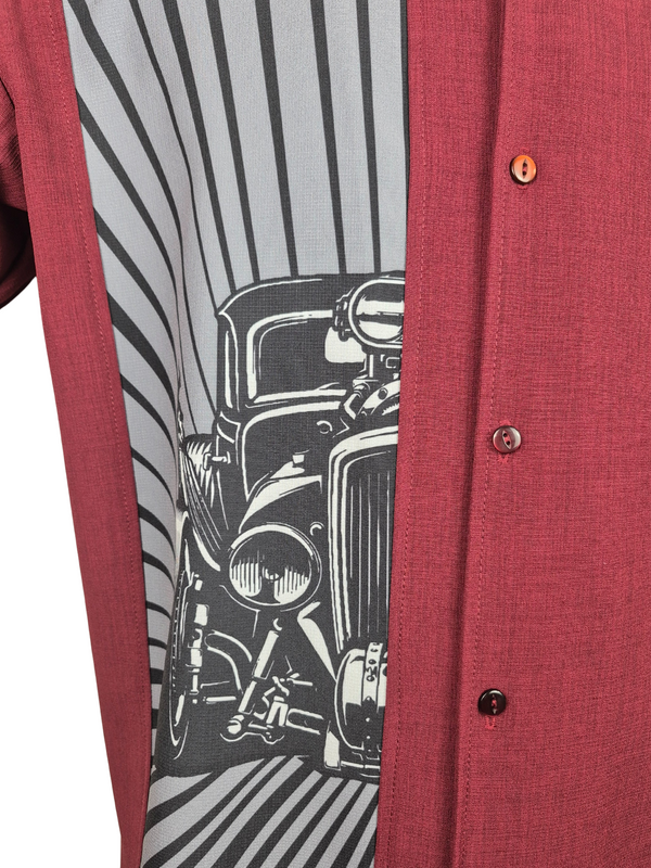 Steady Clothing Hot Rod Burst Bowling Shirt In Burgundy