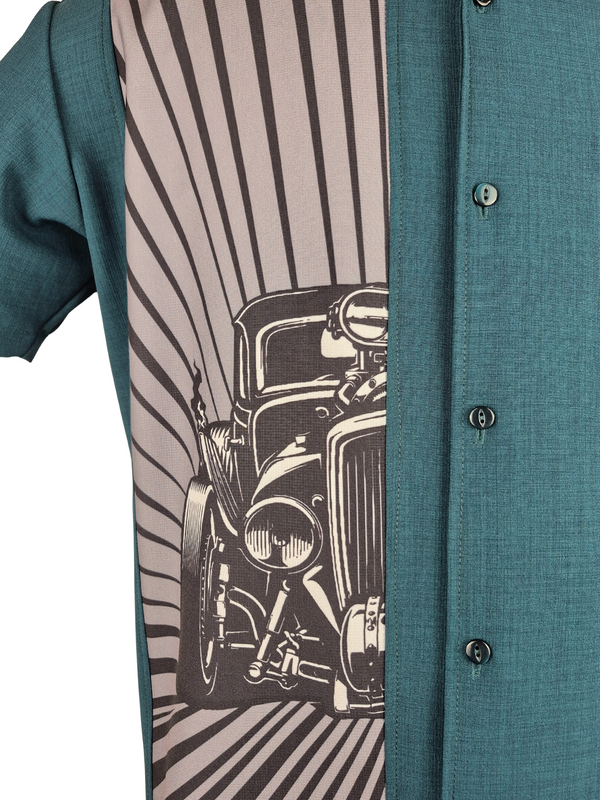 Steady Clothing Hot Rod Burst Bowling Shirt In Teal