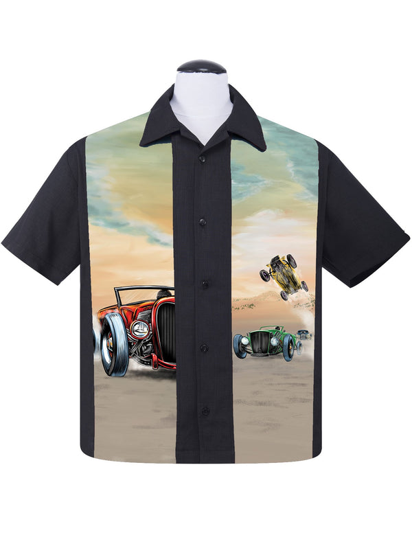 steady clothing Hot Rod Derby Bowling Shirt in Black