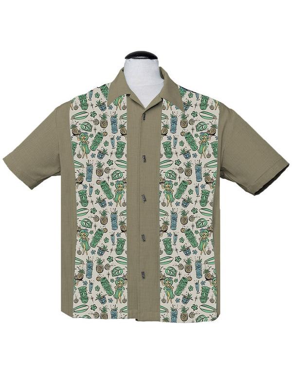 steady clothing Hula & Cocktails Bowling Shirt in Herb
