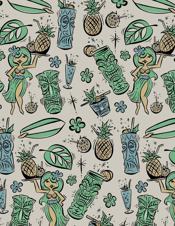 Steady Clothing Hula & Cocktails Bowling Shirt In Light Teal