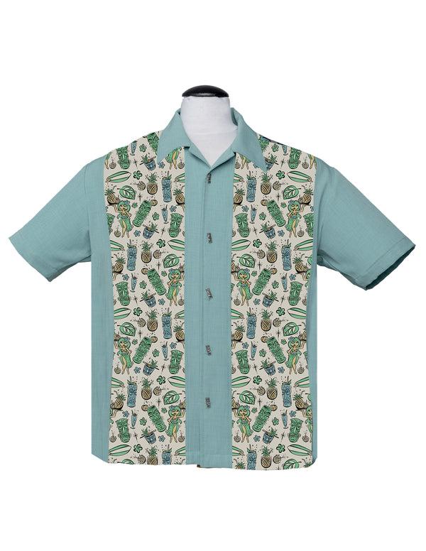 steady clothing Hula & Cocktails Bowling Shirt in Light Teal