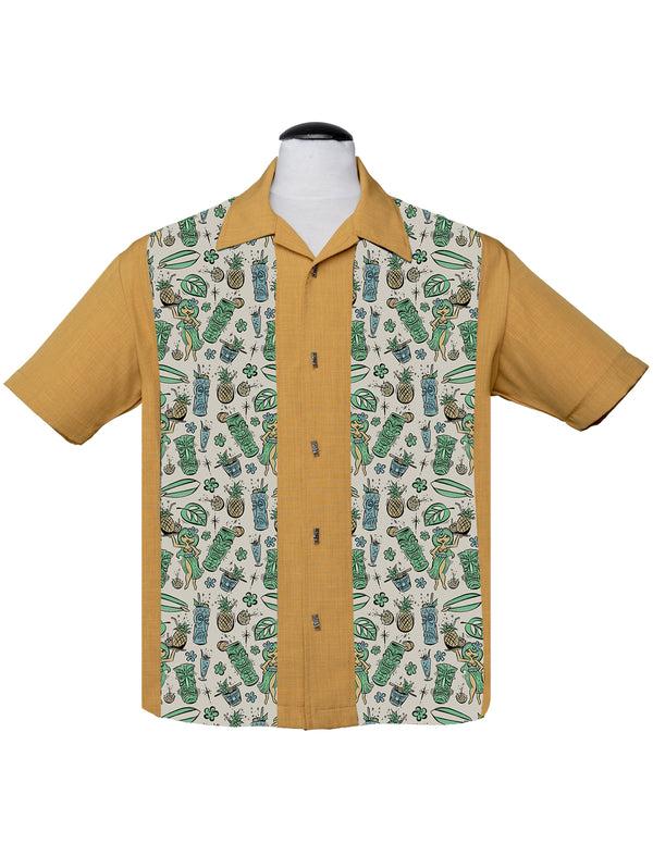 steady clothing Hula & Cocktails Bowling Shirt in Mustard