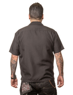 Steady Clothing Leopard Panel Bowling Shirt In Black