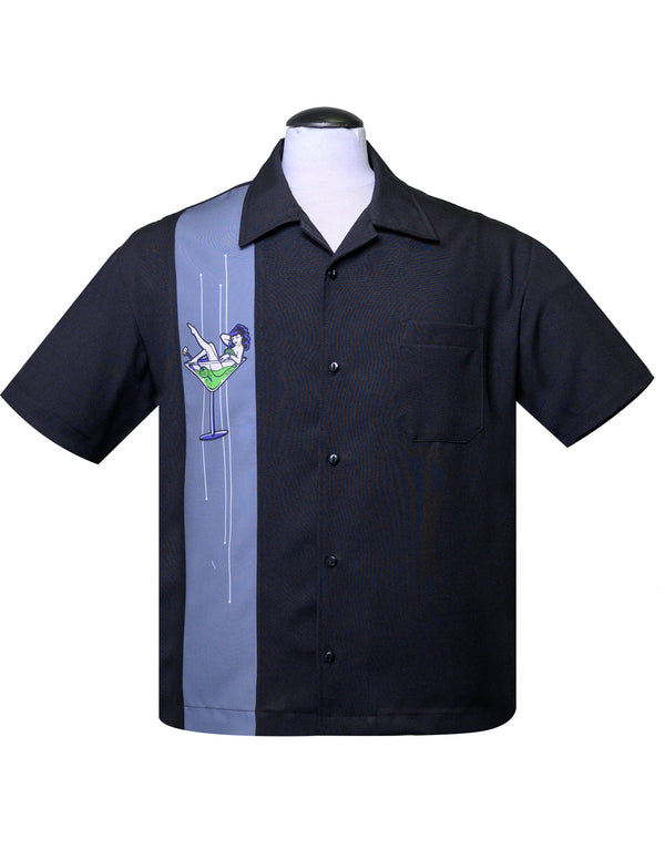 steady clothing Martini Girl Single Panel Bowling Shirt in Black/Charcoal
