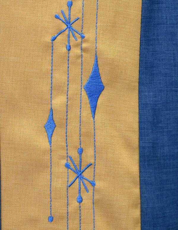 Steady Clothing Mid Century Marvel Bowling Shirt In Blue/Mustard