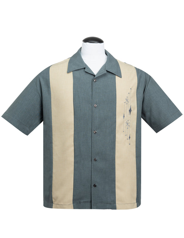 steady clothing Mid Century Marvel Bowling Shirt in Charcoal