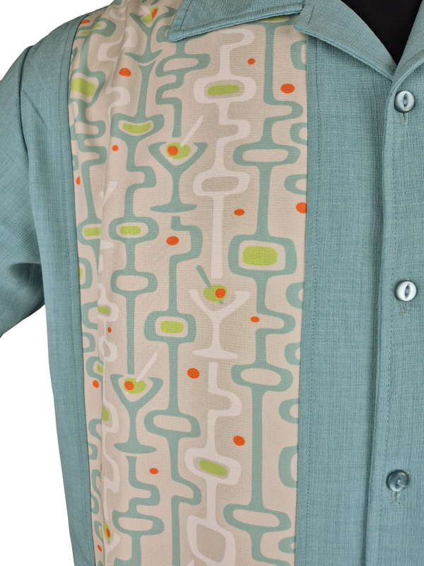 Steady Clothing Mod Martini Panel Bowling Shirt In Aqua