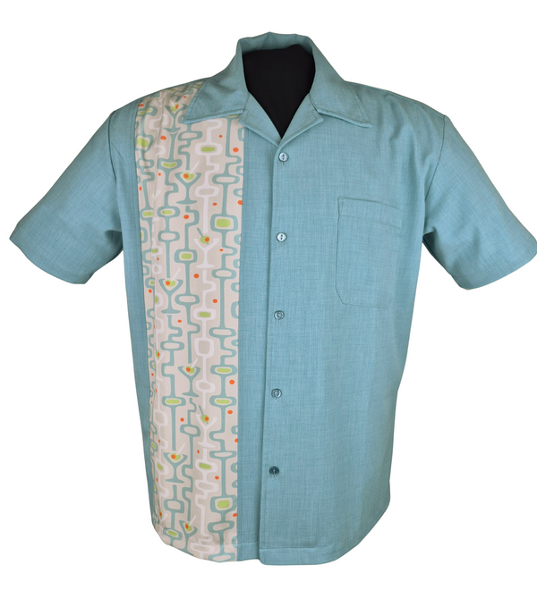 steady clothing Mod Martini Panel Bowling Shirt in Aqua