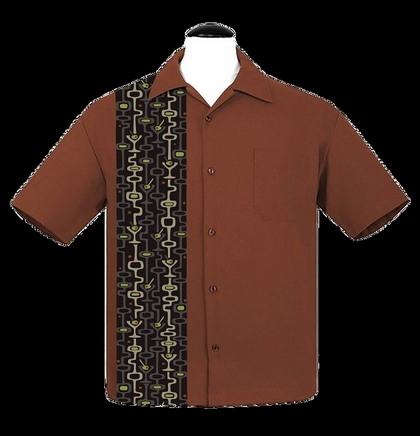 Steady Clothing Mod Martini Panel Bowling Shirt In Rust