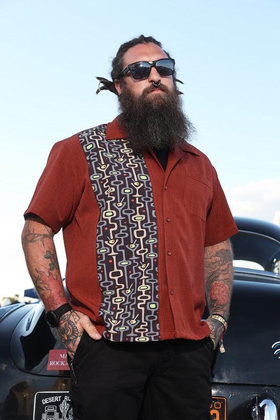 steady clothing Mod Martini Panel Bowling Shirt in Rust