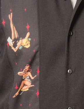 Steady Clothing Multi Pinup Panel Bowling Shirt In Black