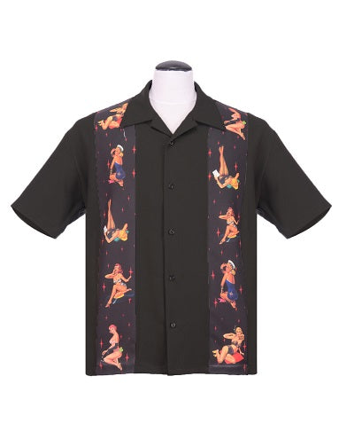 steady clothing Multi Pinup Panel Bowling Shirt in Black
