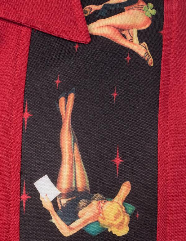 Steady Clothing Multi Pinup Panel Bowling Shirt In Red