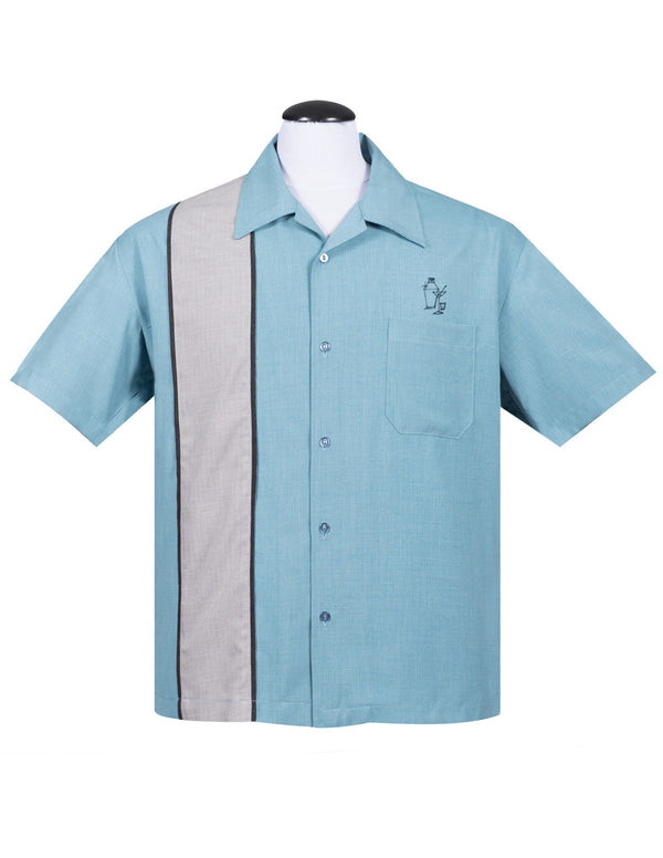 steady clothing Palm Springs Cocktail Bowling Shirt in Aqua