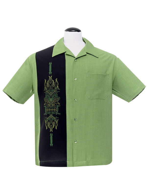 steady clothing Pinstripe Tiki Panel Bowling Shirt in Green
