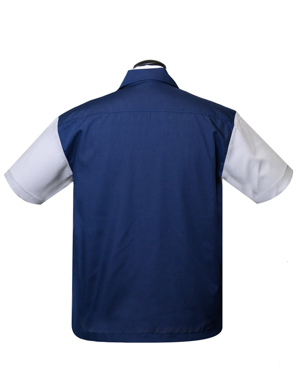 Steady Clothing Poly Cotton Garage Shirt In Navy/Silver