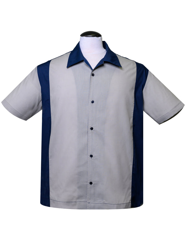 steady clothing Poly Cotton Garage Shirt in Navy/Silver