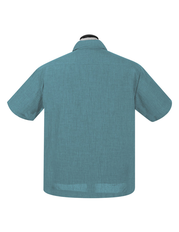 Steady Clothing PopCheck Double Panel Bowling Shirt In Aqua/Stone