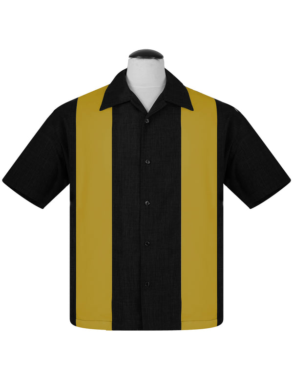 steady clothing PopCheck Double Panel Bowling Shirt in Black/Mustard