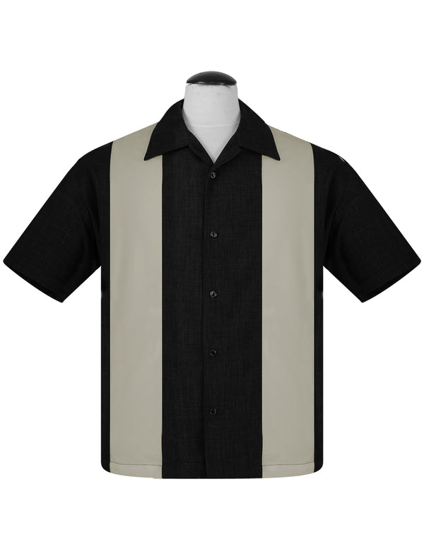 steady clothing PopCheck Double Panel Bowling Shirt in Black/Stone