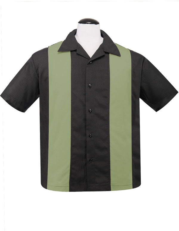 steady clothing PopCheck Double Panel Bowling Shirt in Charcoal/Apple