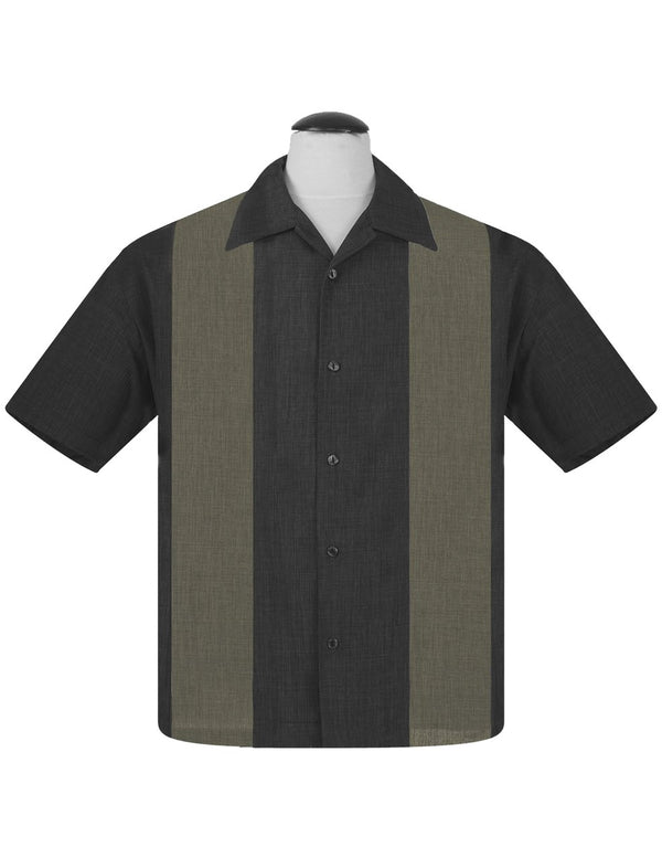 steady clothing PopCheck Double Panel Bowling Shirt in Charcoal/Bamboo