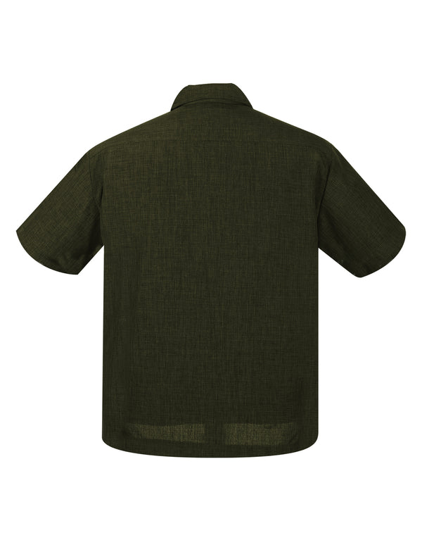 Steady Clothing PopCheck Double Panel Bowling Shirt In Olive/Stone