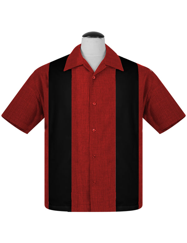 steady clothing PopCheck Double Panel Bowling Shirt in Red/Black