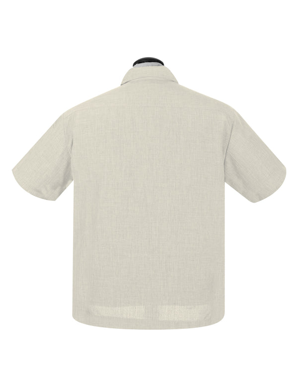 Steady Clothing PopCheck Double Panel Bowling Shirt In Stone/Black