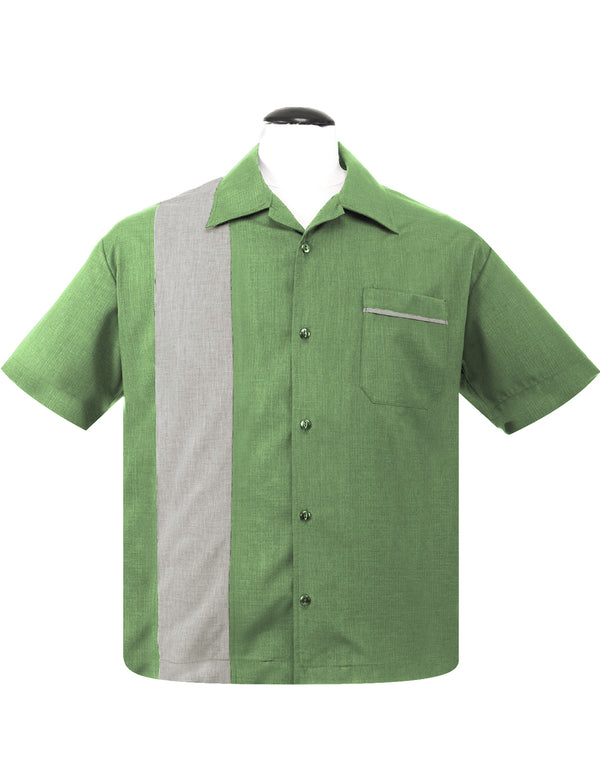 steady clothing PopCheck Single Panel Bowling Shirt in Apple/Stone