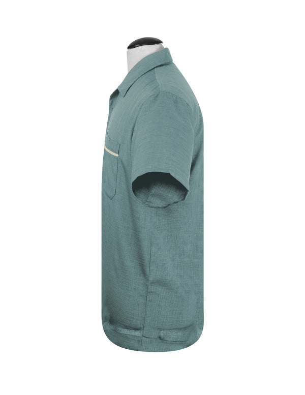 Steady Clothing PopCheck Single Panel Bowling Shirt In Aqua/Stone