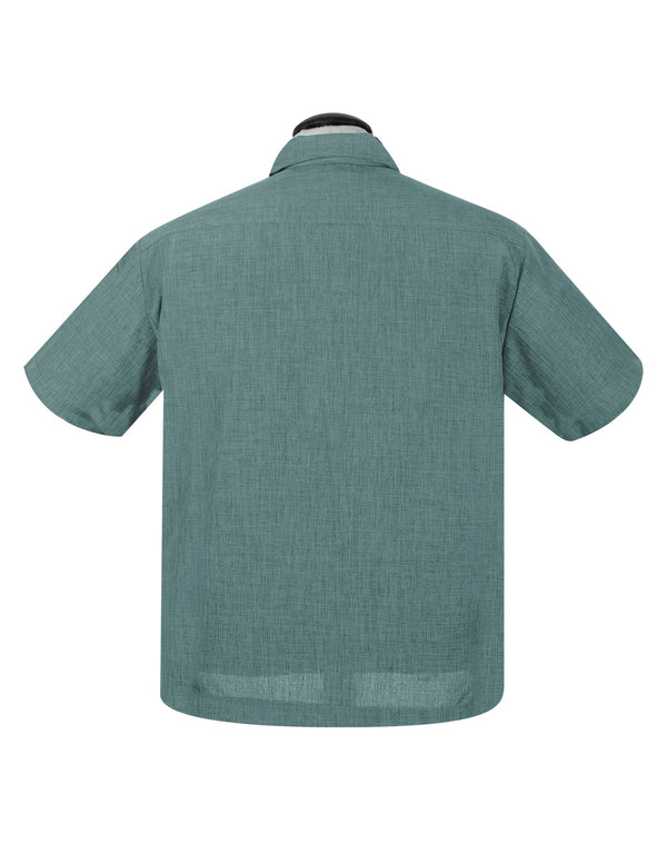 Steady Clothing PopCheck Single Panel Bowling Shirt In Aqua/Stone