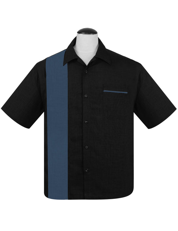 steady clothing PopCheck Single Panel Bowling Shirt in Black/Blue
